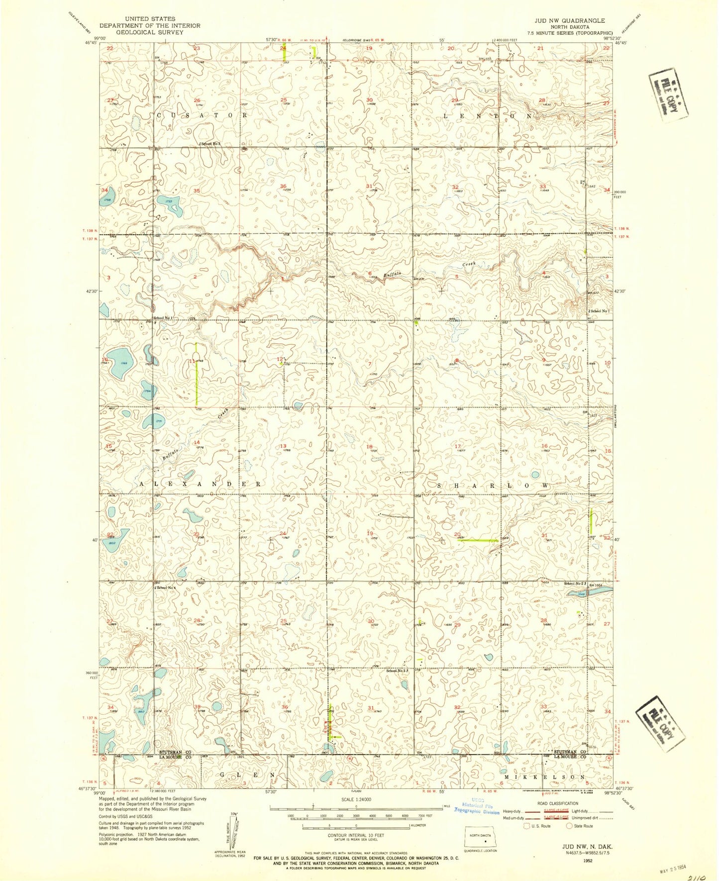 Classic USGS Jud NW North Dakota 7.5'x7.5' Topo Map Image
