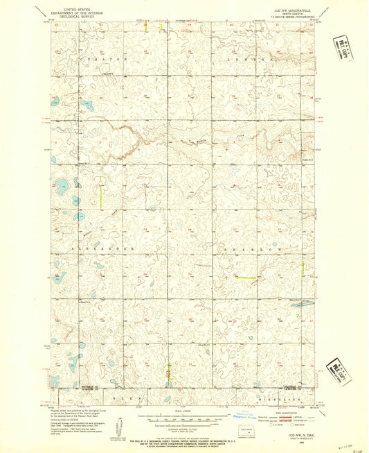 Classic USGS Jud NW North Dakota 7.5'x7.5' Topo Map Image