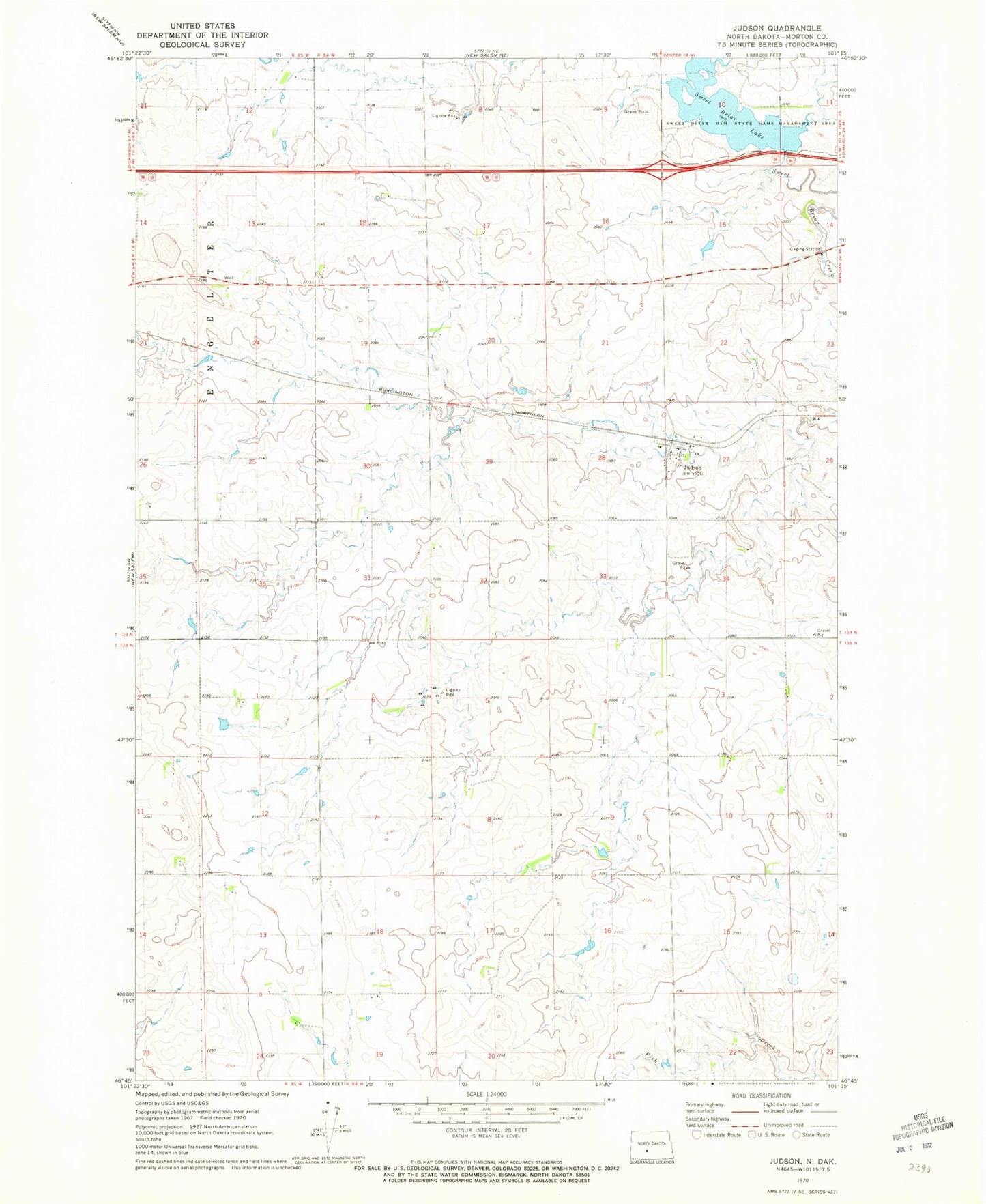 Classic USGS Judson North Dakota 7.5'x7.5' Topo Map Image