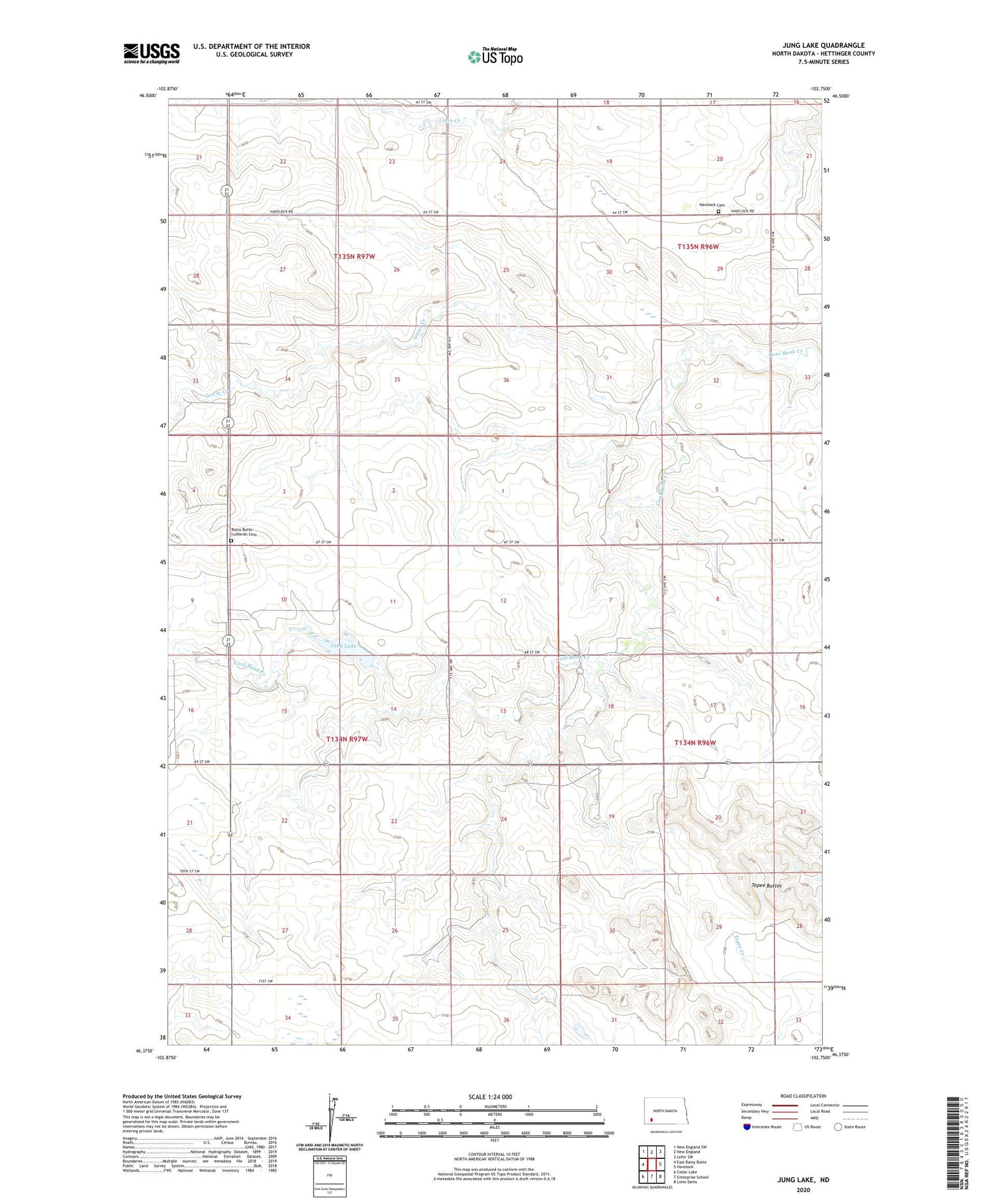 Jung Lake North Dakota US Topo Map Image