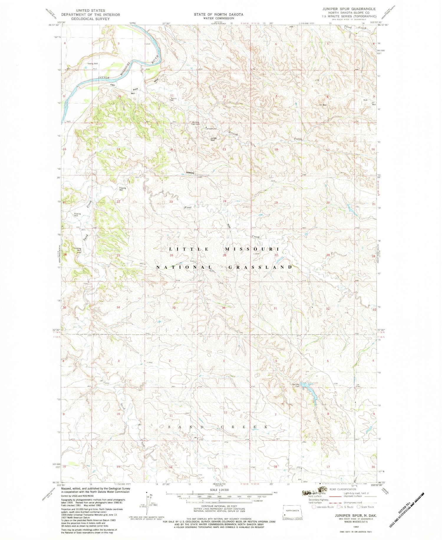 Classic USGS Juniper Spur North Dakota 7.5'x7.5' Topo Map Image