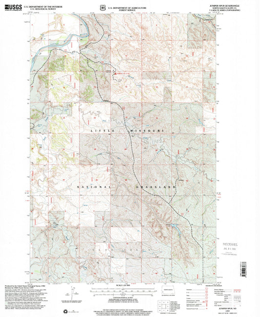 Classic USGS Juniper Spur North Dakota 7.5'x7.5' Topo Map Image