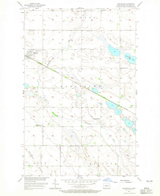 Classic USGS Karlsruhe North Dakota 7.5'x7.5' Topo Map Image