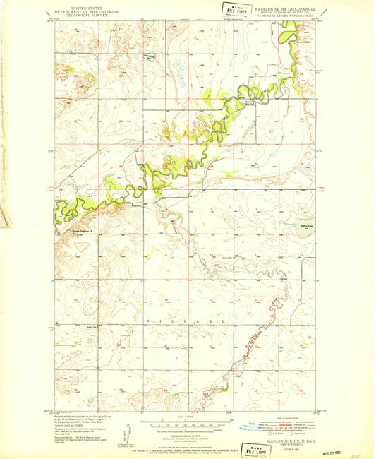 Classic USGS Karlsruhe NE North Dakota 7.5'x7.5' Topo Map Image