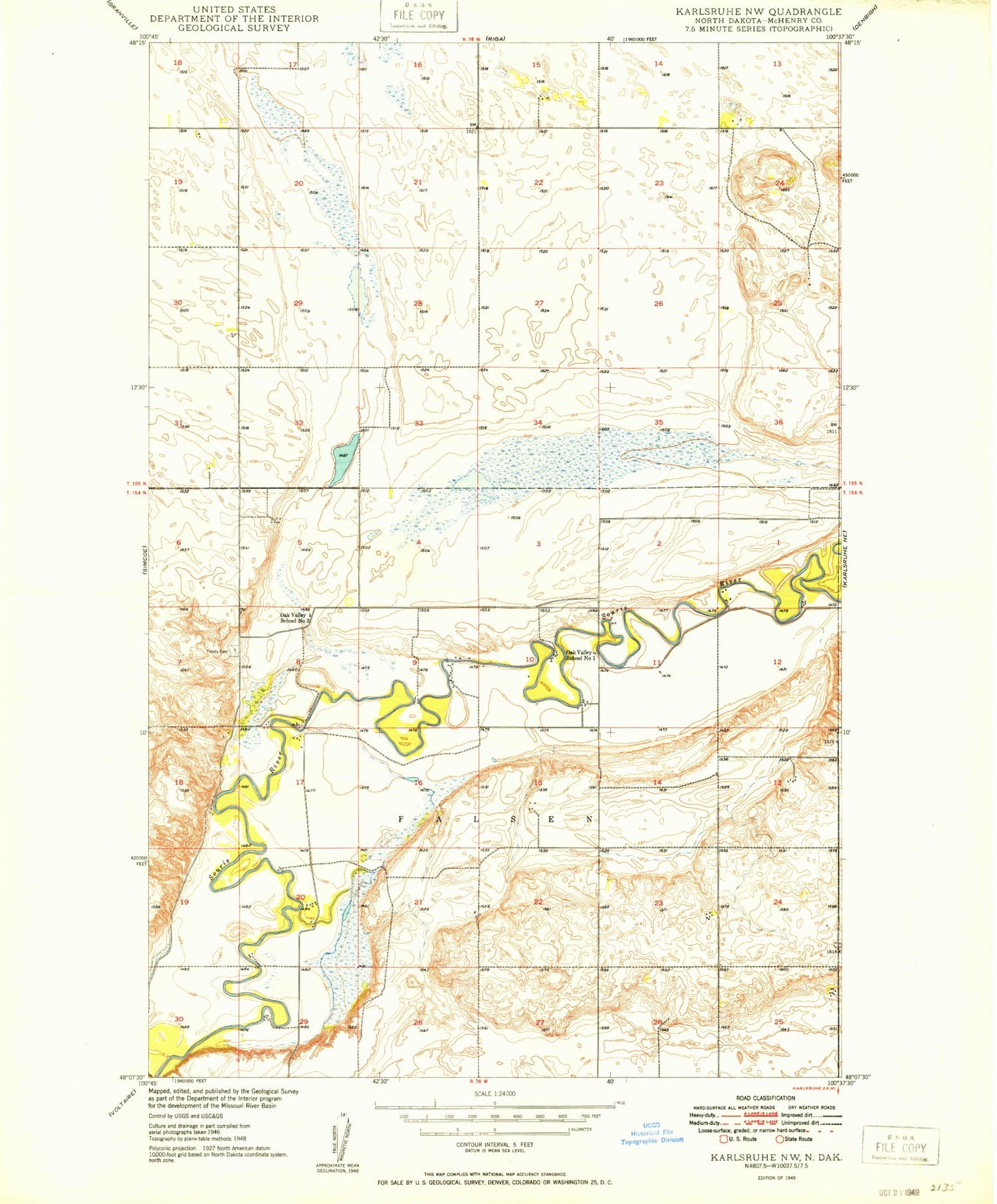 Classic USGS Karlsruhe NW North Dakota 7.5'x7.5' Topo Map Image