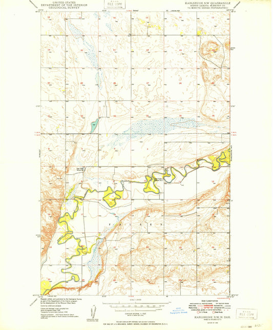 Classic USGS Karlsruhe NW North Dakota 7.5'x7.5' Topo Map Image