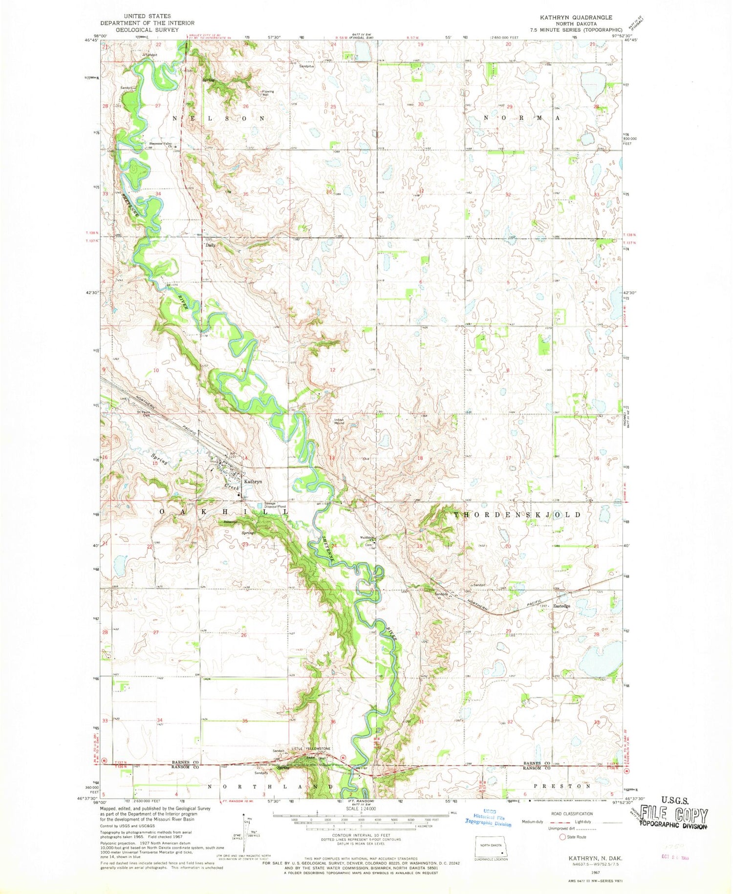 Classic USGS Kathryn North Dakota 7.5'x7.5' Topo Map Image