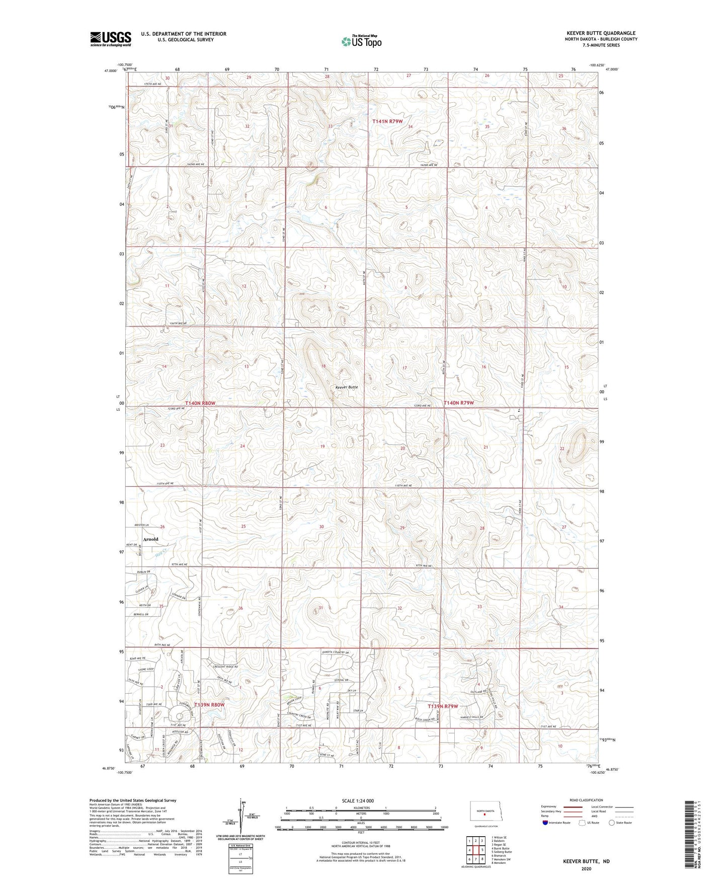 Keever Butte North Dakota US Topo Map Image