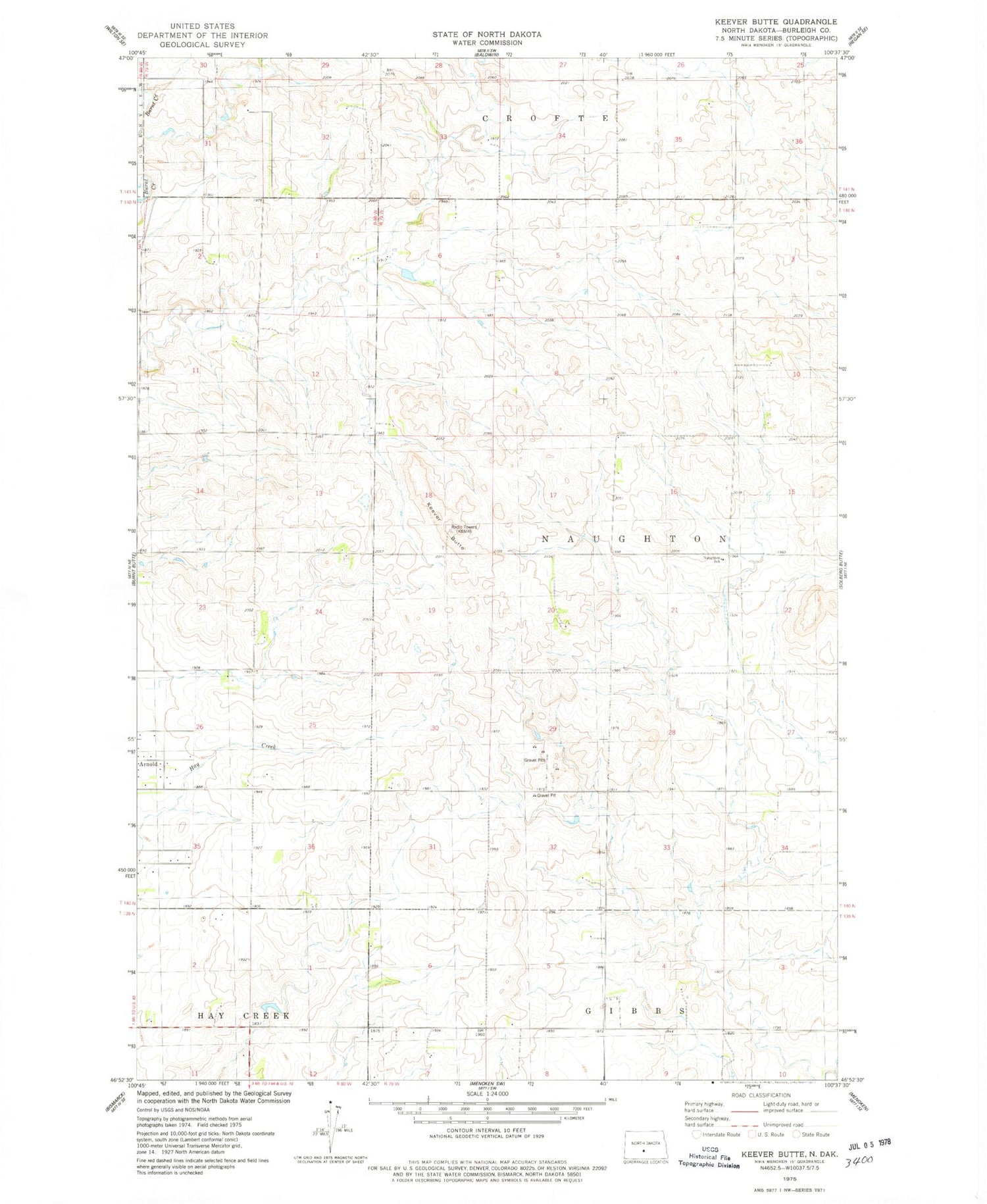 Classic USGS Keever Butte North Dakota 7.5'x7.5' Topo Map Image