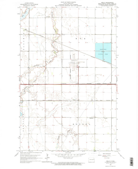 Classic USGS Kelly North Dakota 7.5'x7.5' Topo Map Image