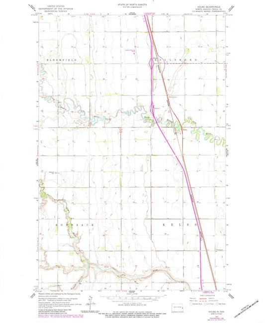 Classic USGS Kelso North Dakota 7.5'x7.5' Topo Map Image