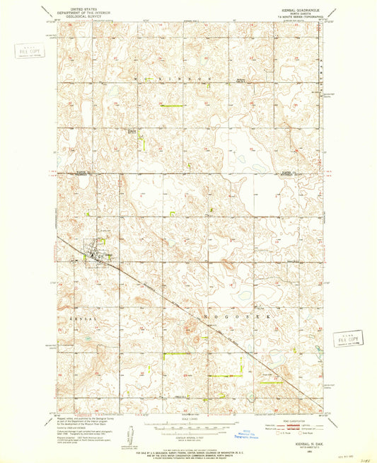 Classic USGS Kensal North Dakota 7.5'x7.5' Topo Map Image