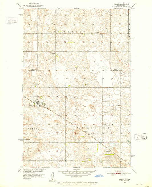 Classic USGS Kensal North Dakota 7.5'x7.5' Topo Map Image