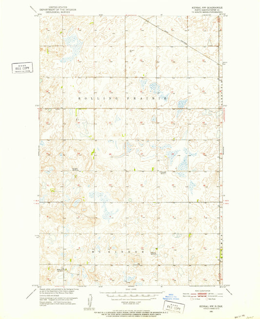 Classic USGS Kensal NW North Dakota 7.5'x7.5' Topo Map Image