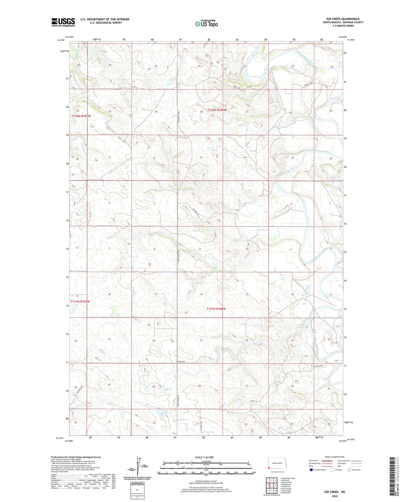Kid Creek North Dakota US Topo Map Image