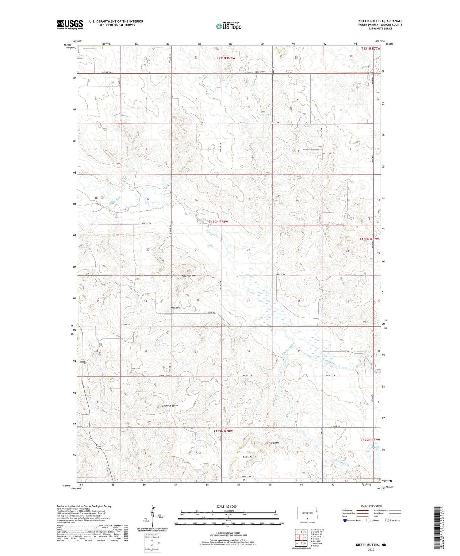 Kiefer Buttes North Dakota US Topo Map Image