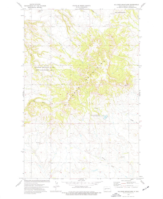 Classic USGS Killdeer Mountains North Dakota 7.5'x7.5' Topo Map Image