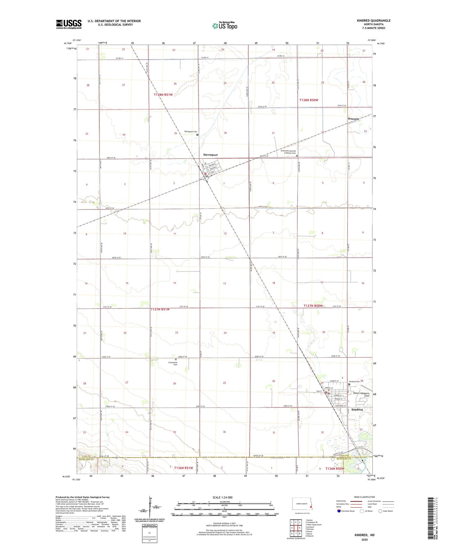 Kindred North Dakota US Topo Map Image