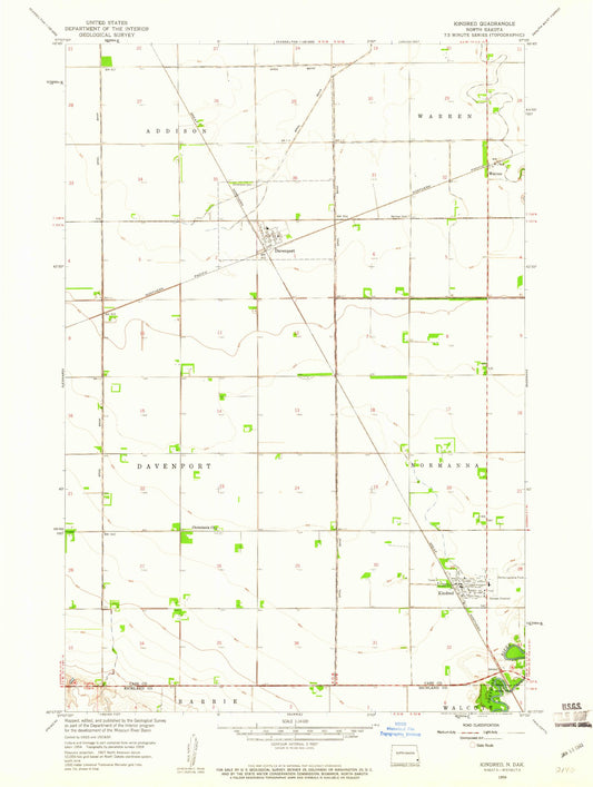 Classic USGS Kindred North Dakota 7.5'x7.5' Topo Map Image