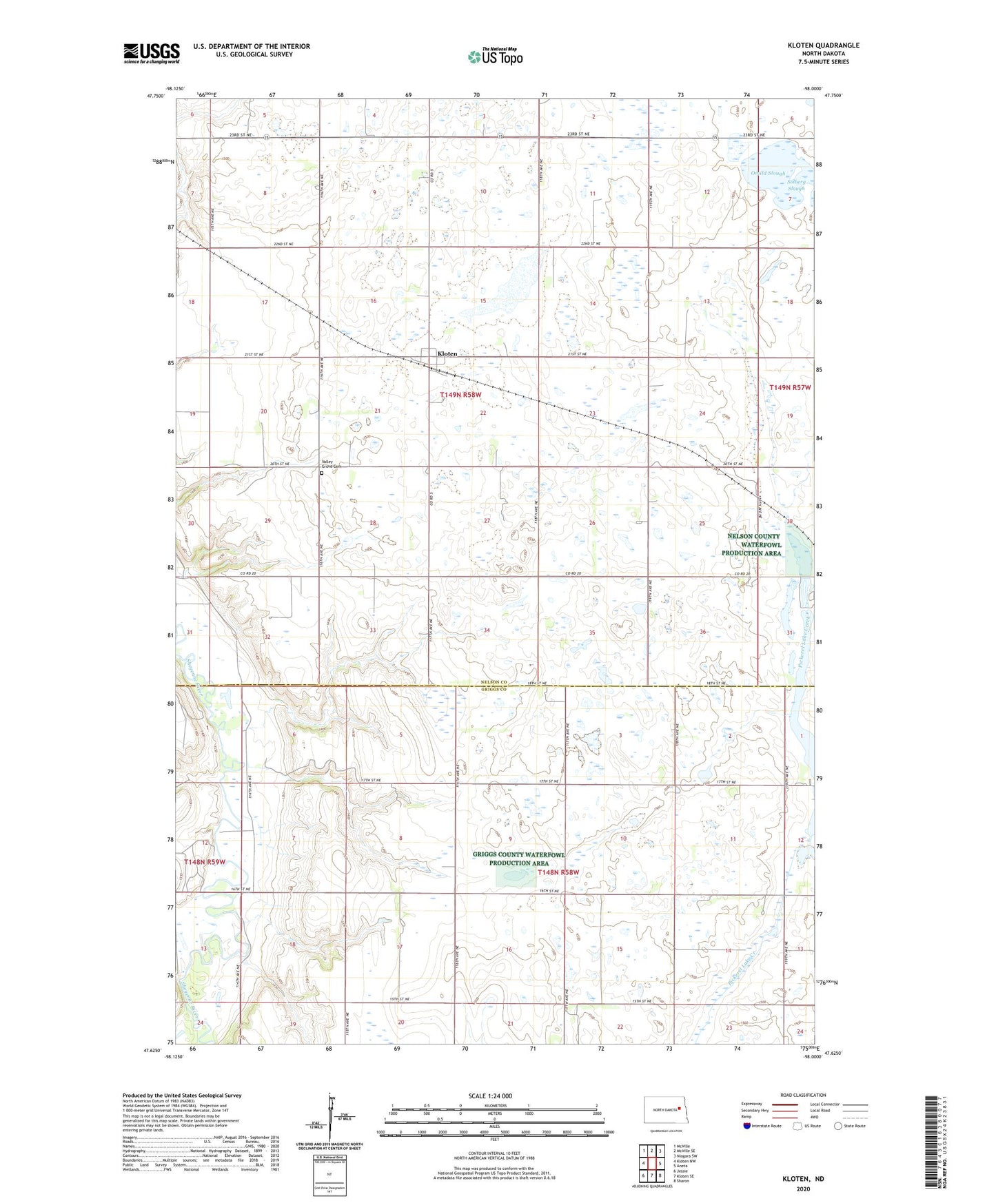 Kloten North Dakota US Topo Map Image