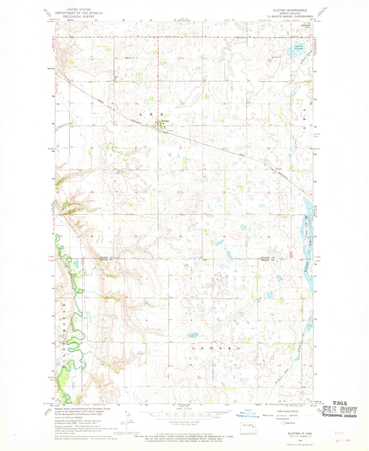 Classic USGS Kloten North Dakota 7.5'x7.5' Topo Map Image