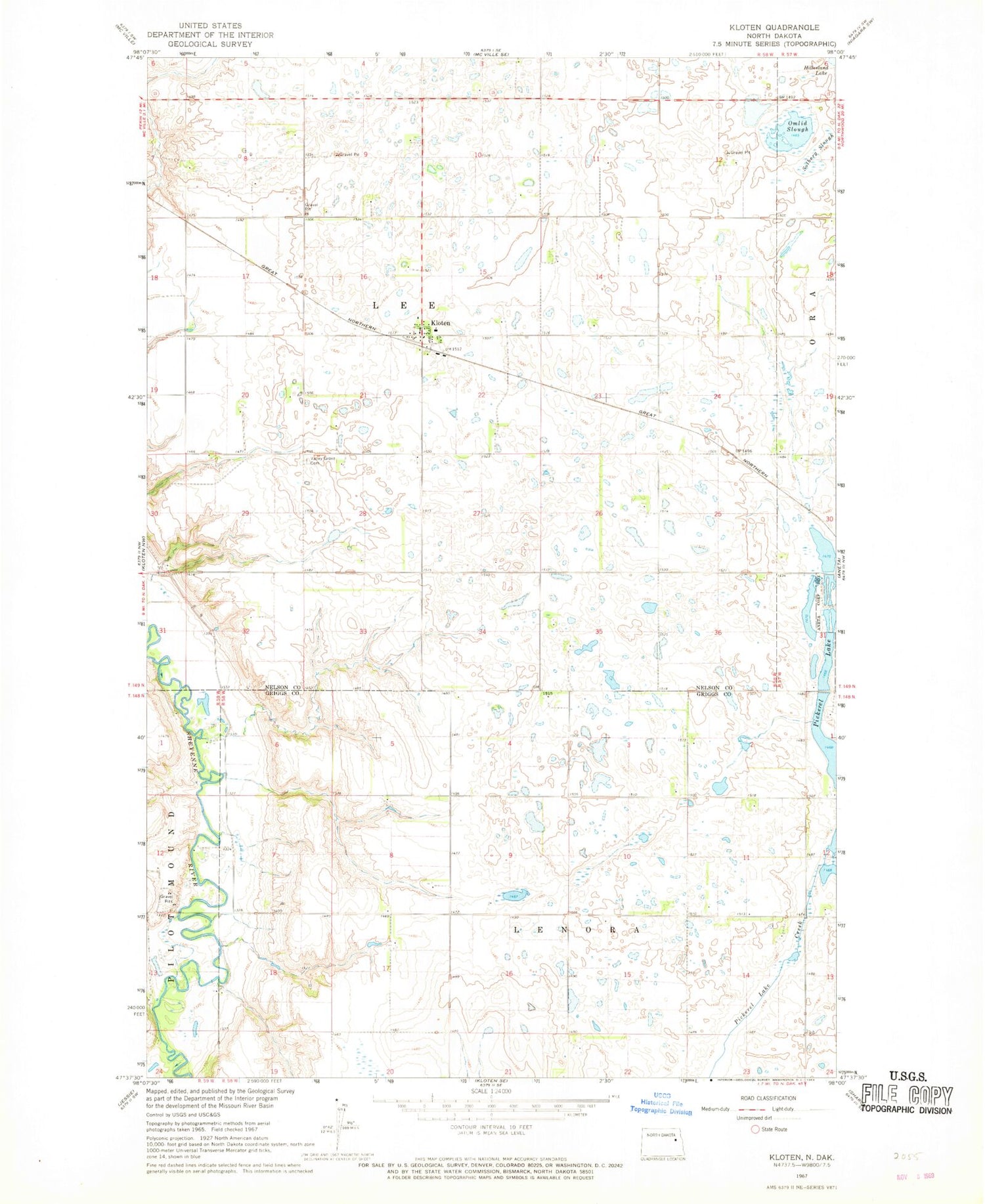 Classic USGS Kloten North Dakota 7.5'x7.5' Topo Map Image