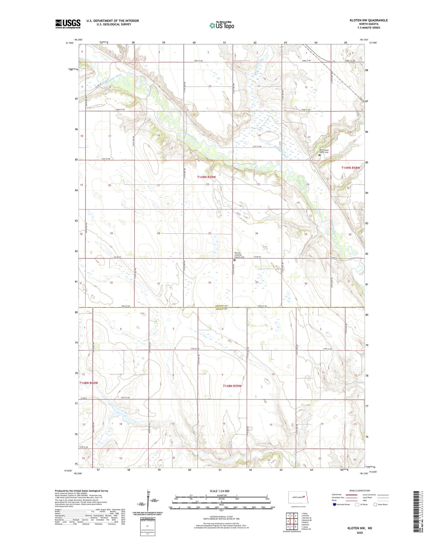 Kloten NW North Dakota US Topo Map Image