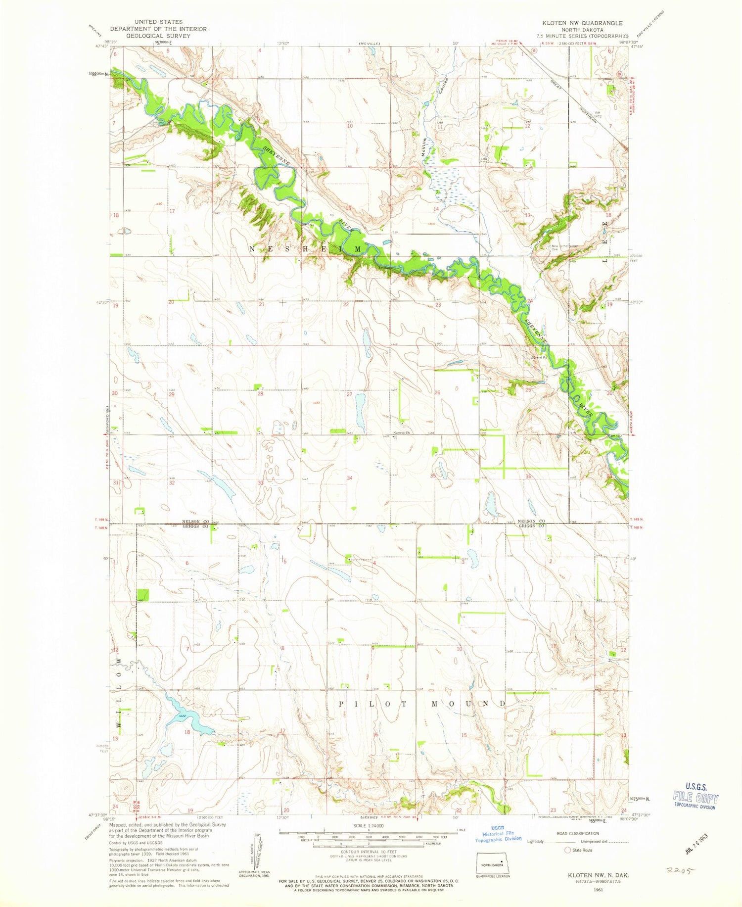 Classic USGS Kloten NW North Dakota 7.5'x7.5' Topo Map Image