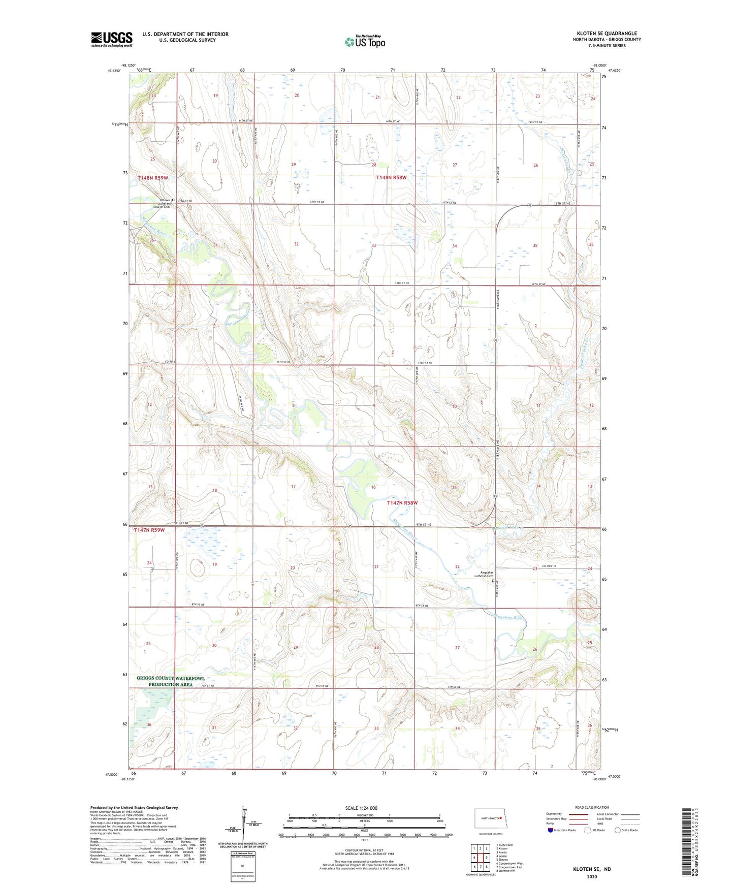 Kloten SE North Dakota US Topo Map Image