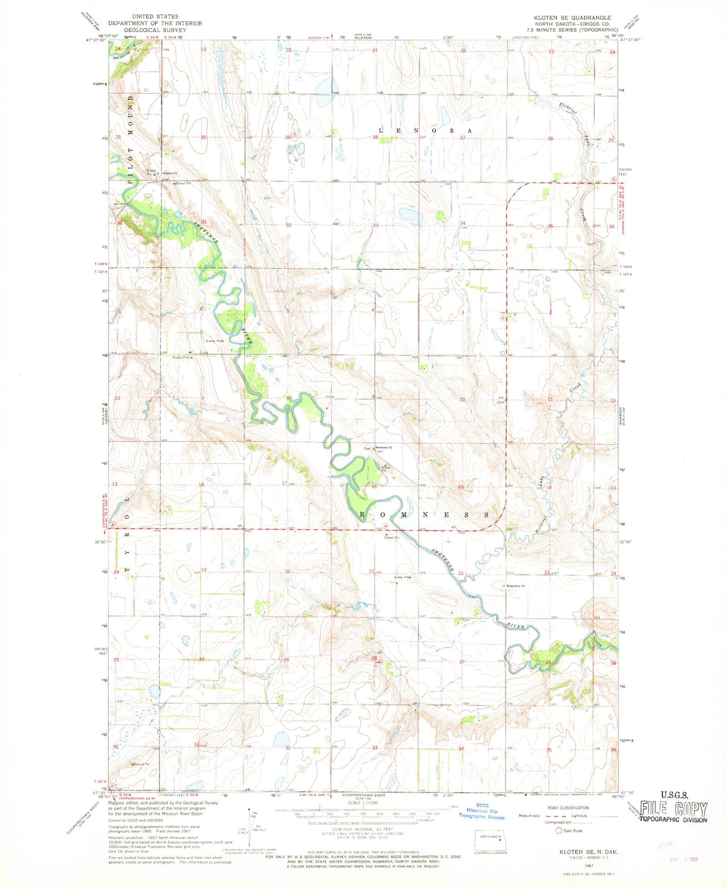 Classic USGS Kloten SE North Dakota 7.5'x7.5' Topo Map Image