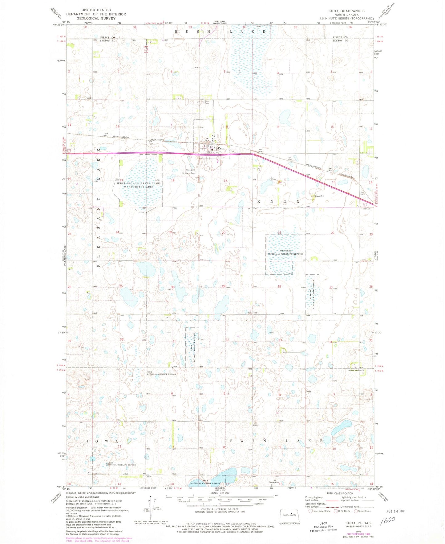 Classic USGS Knox North Dakota 7.5'x7.5' Topo Map Image