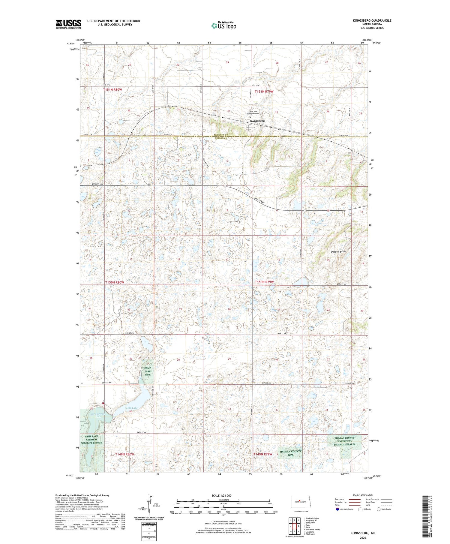 Kongsberg North Dakota US Topo Map Image