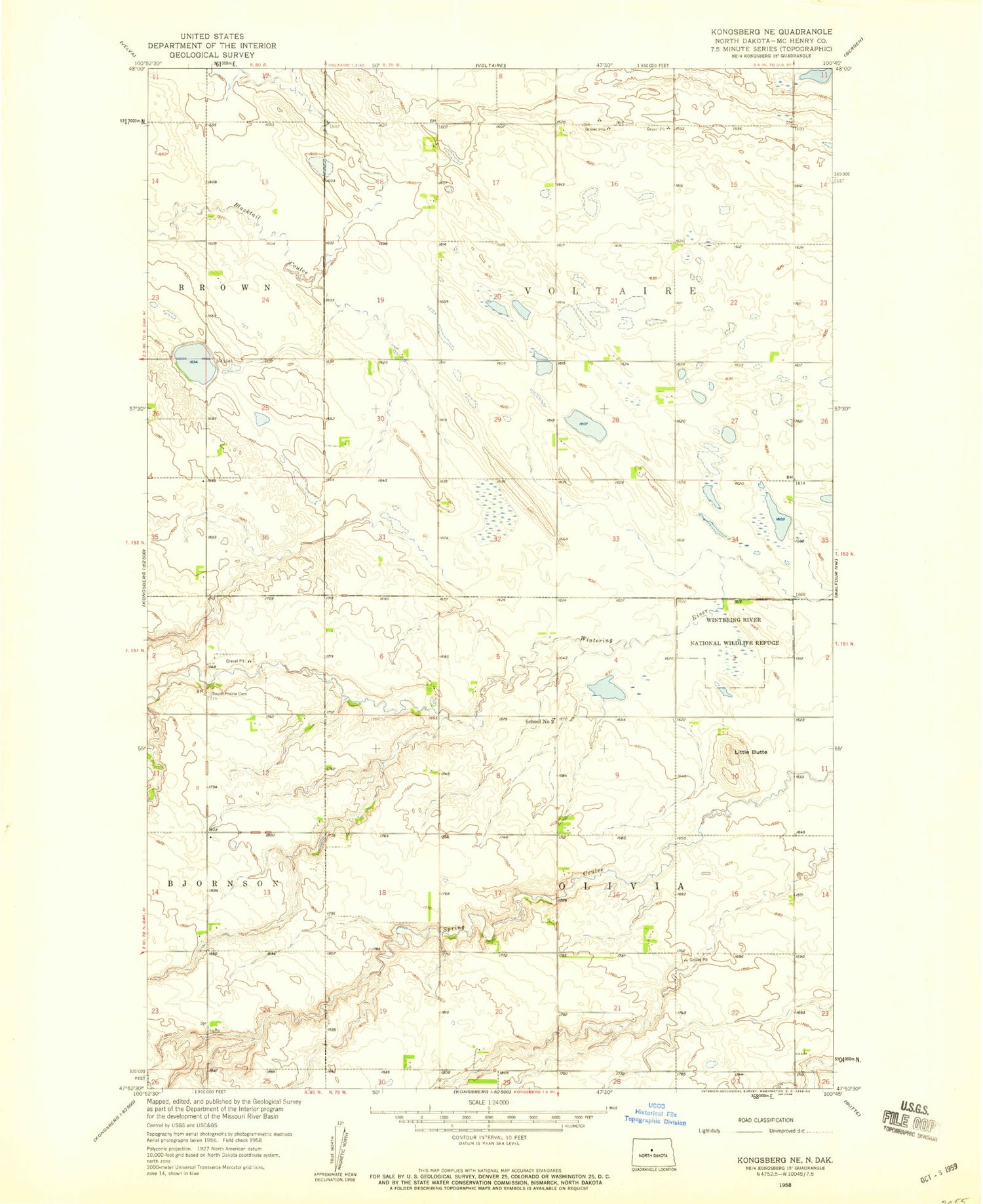 Classic USGS Kongsberg NE North Dakota 7.5'x7.5' Topo Map Image