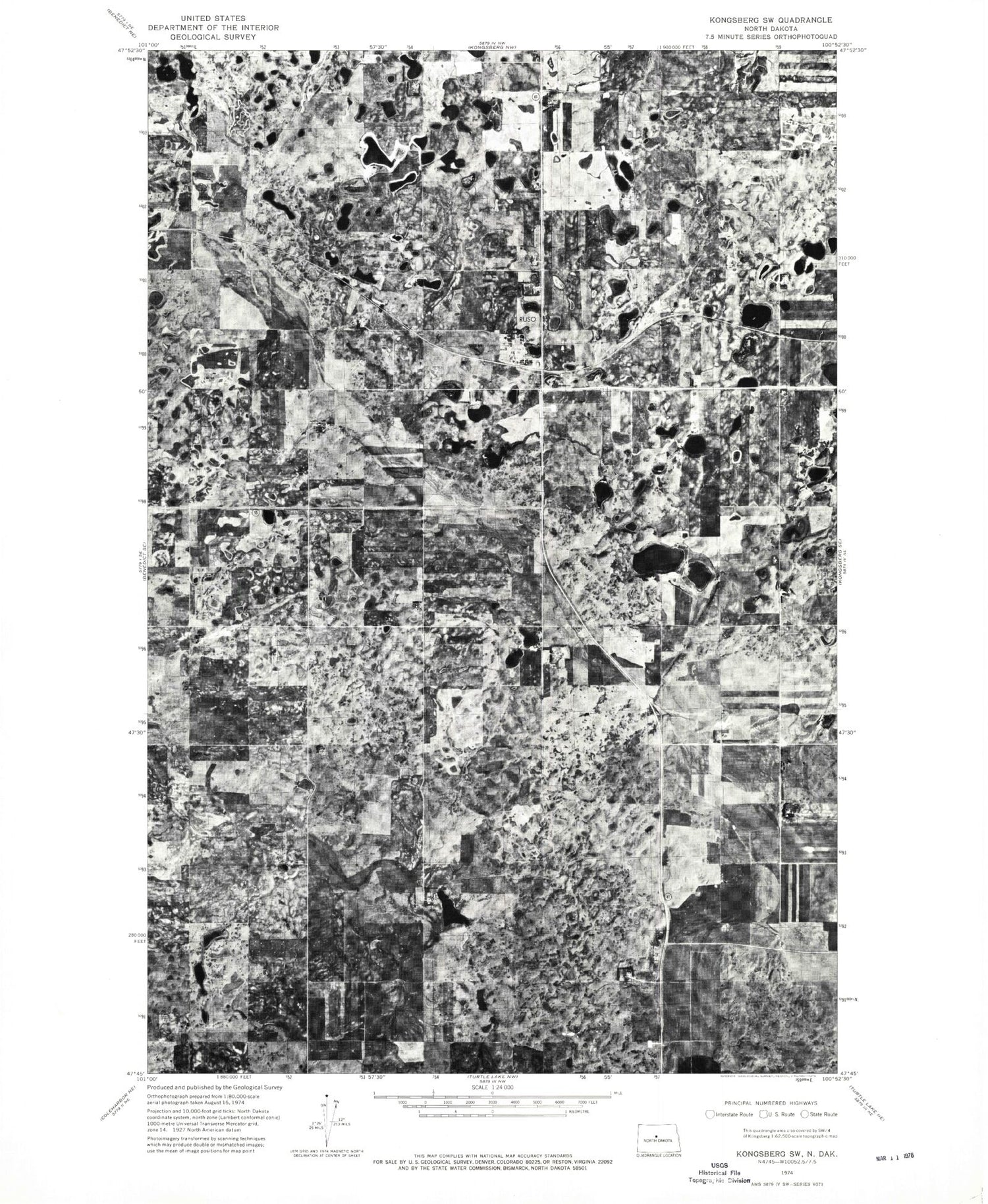 Classic USGS Ruso North Dakota 7.5'x7.5' Topo Map Image