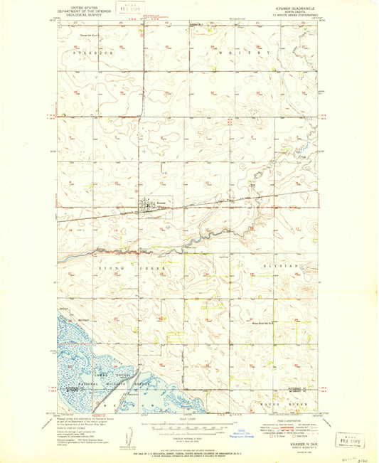 Classic USGS Kramer North Dakota 7.5'x7.5' Topo Map Image