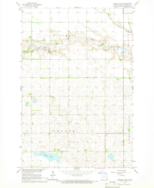 Classic USGS Kreiser Lake North Dakota 7.5'x7.5' Topo Map Image