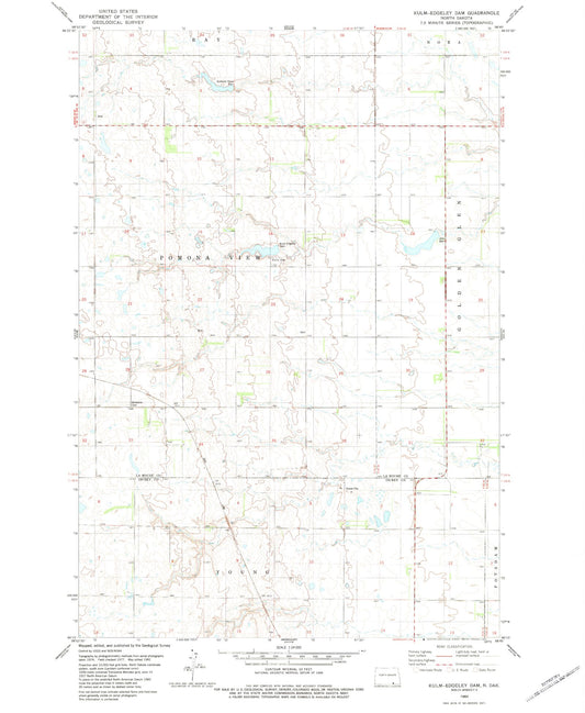 Classic USGS Kulm-Edgeley Dam North Dakota 7.5'x7.5' Topo Map Image