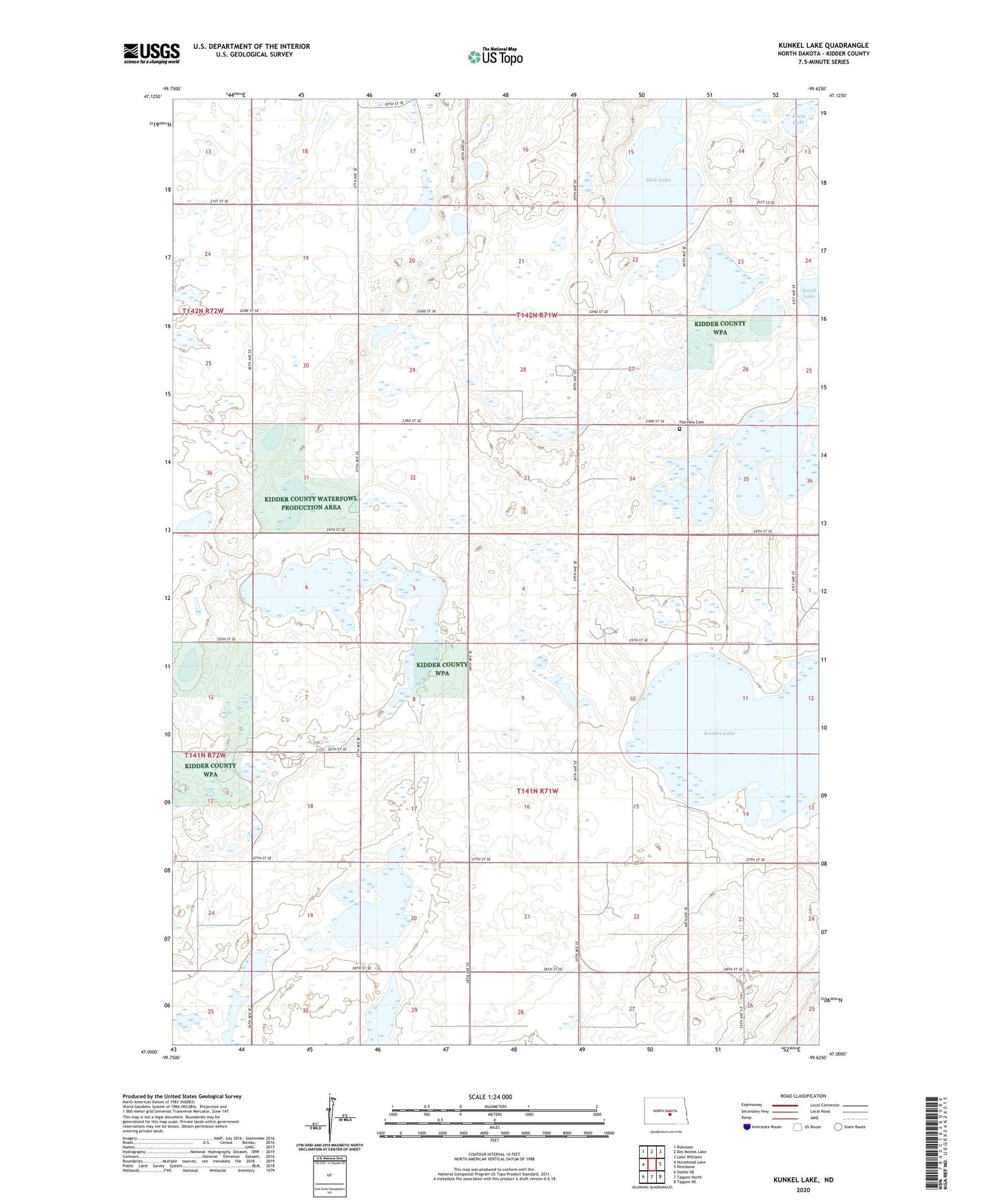 Kunkel Lake North Dakota US Topo Map Image