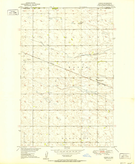 Classic USGS Kuroki North Dakota 7.5'x7.5' Topo Map Image