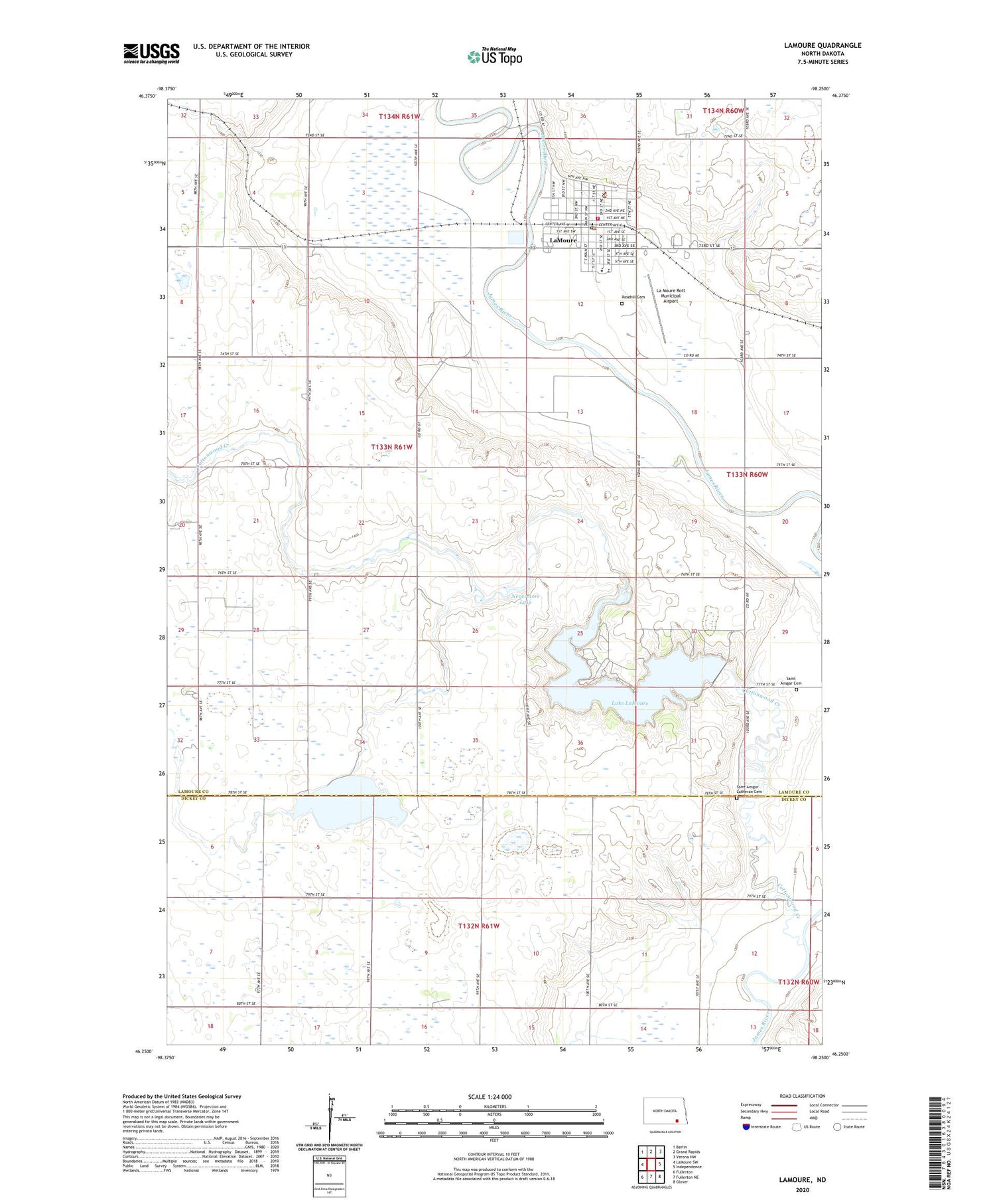 LaMoure North Dakota US Topo Map Image