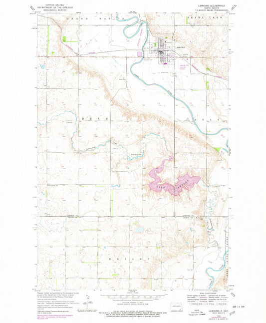 Classic USGS LaMoure North Dakota 7.5'x7.5' Topo Map Image