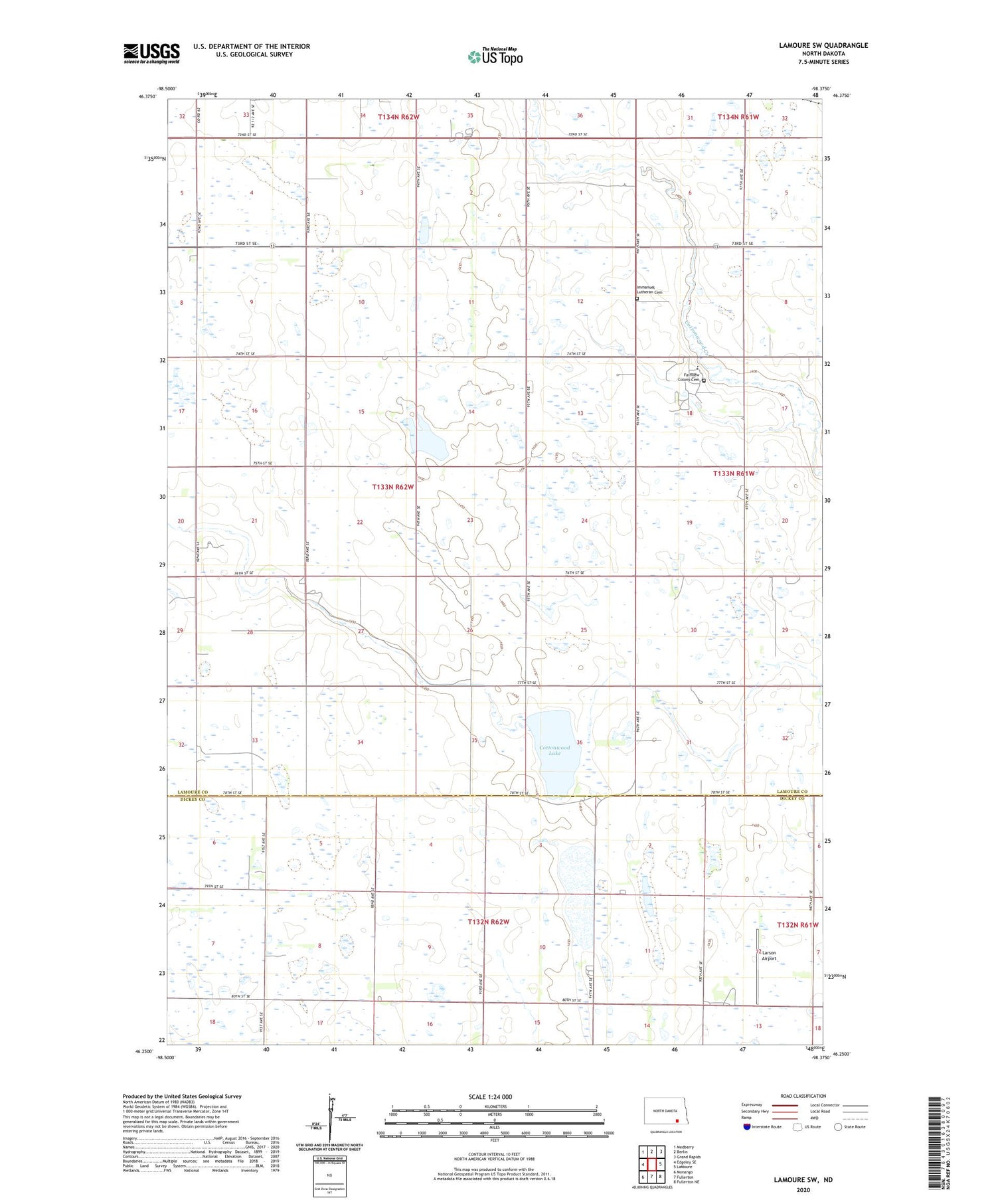 LaMoure SW North Dakota US Topo Map Image