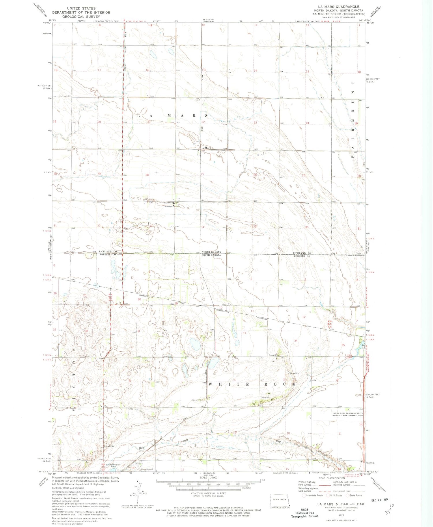 Classic USGS La Mars North Dakota 7.5'x7.5' Topo Map Image
