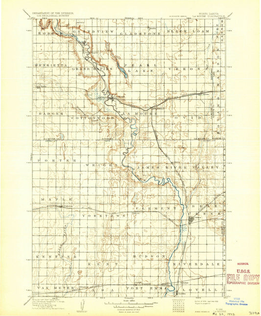 Historic 1918 LaMoure North Dakota 30'x30' Topo Map Image