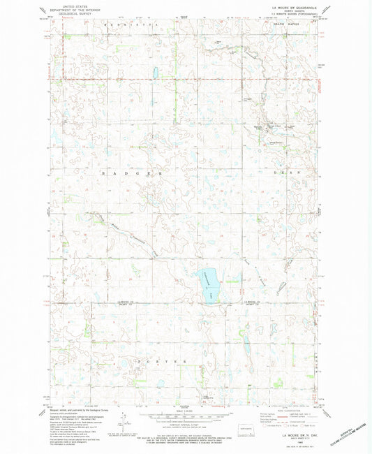 Classic USGS LaMoure SW North Dakota 7.5'x7.5' Topo Map Image