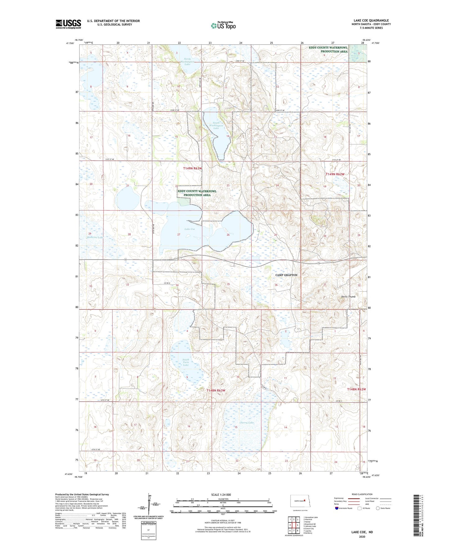 Lake Coe North Dakota US Topo Map Image