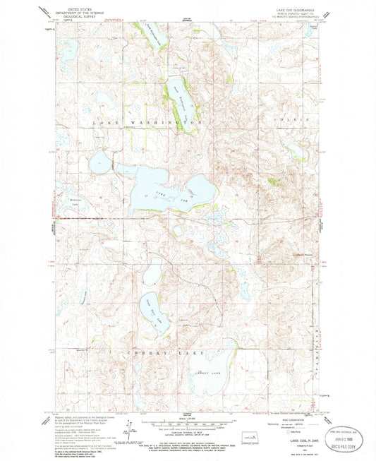 Classic USGS Lake Coe North Dakota 7.5'x7.5' Topo Map Image
