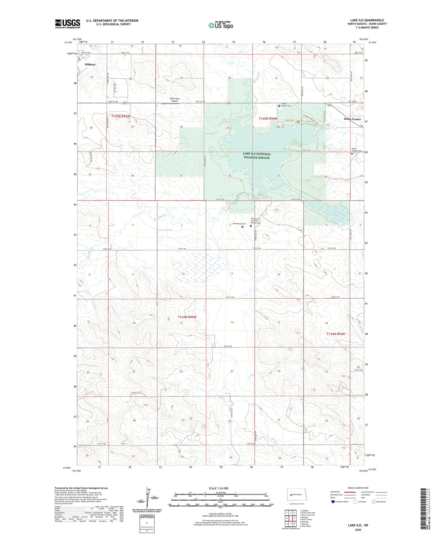 Lake Ilo North Dakota US Topo Map Image
