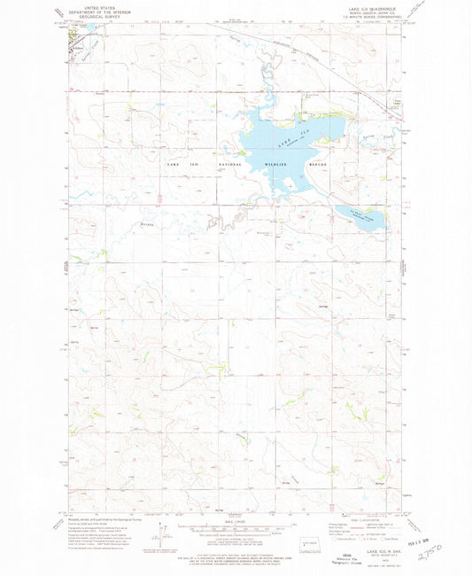 Classic USGS Lake Ilo North Dakota 7.5'x7.5' Topo Map Image