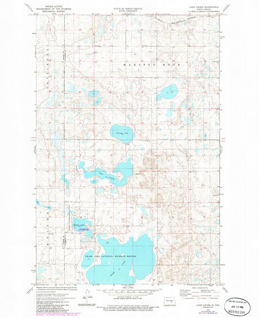 Classic USGS Lake Louise North Dakota 7.5'x7.5' Topo Map Image